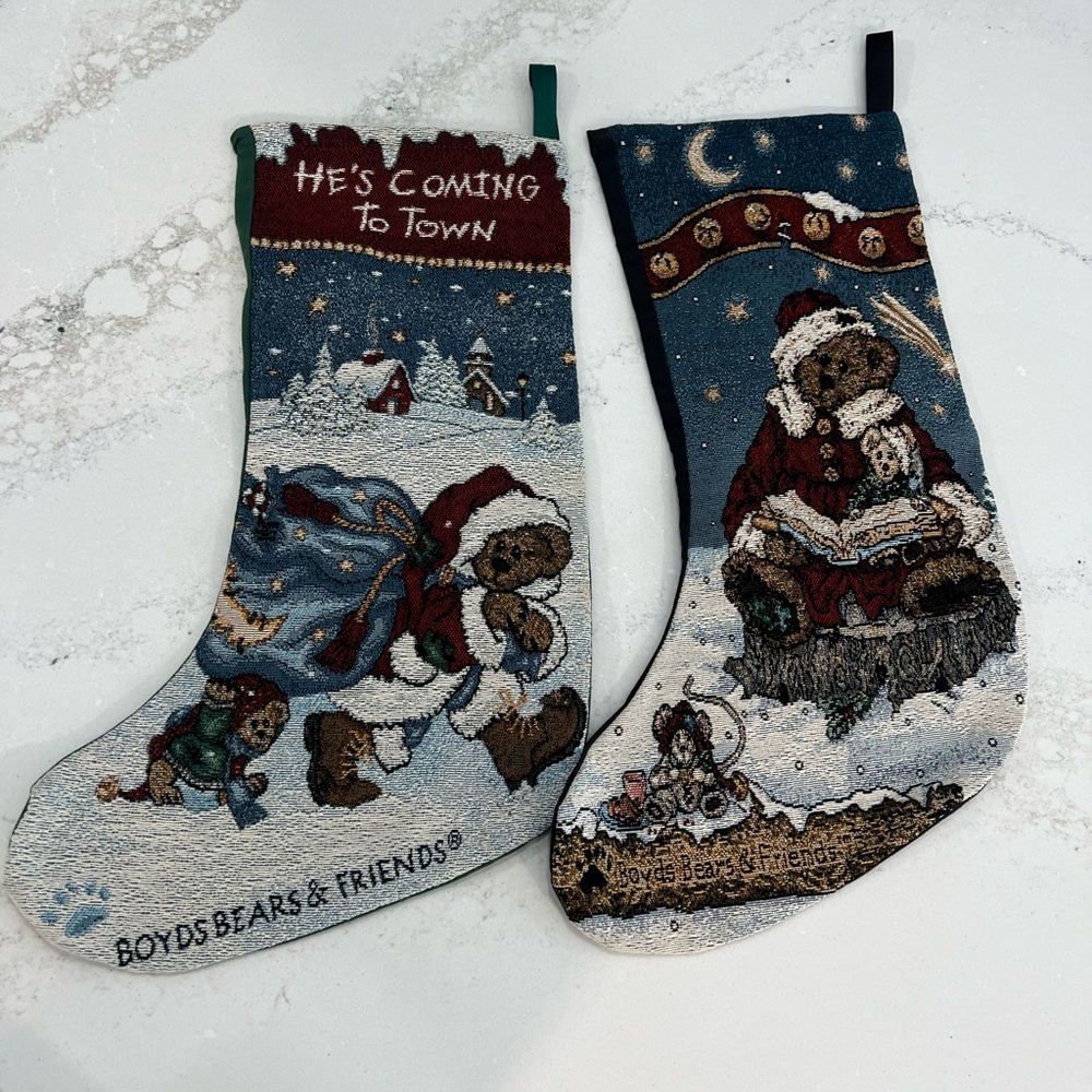 Vintage Boyd Bear & Friends Tapestry Christmas Stockings Set of 2